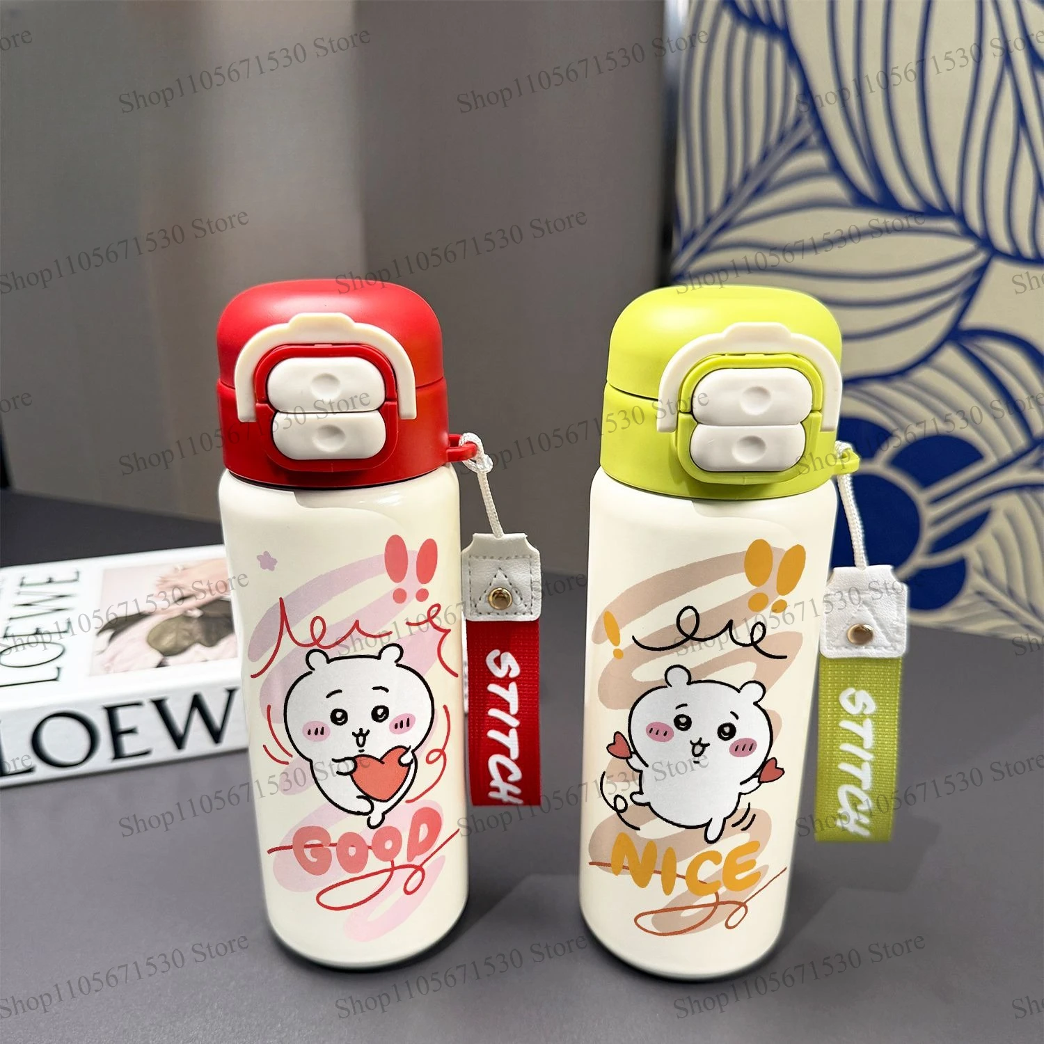 Kawaii Chiikawa Usagi Hachiware Thermos Cup Large Capacity Portable Straw Water Bottle for Kids Student Sports Men Women Lovely