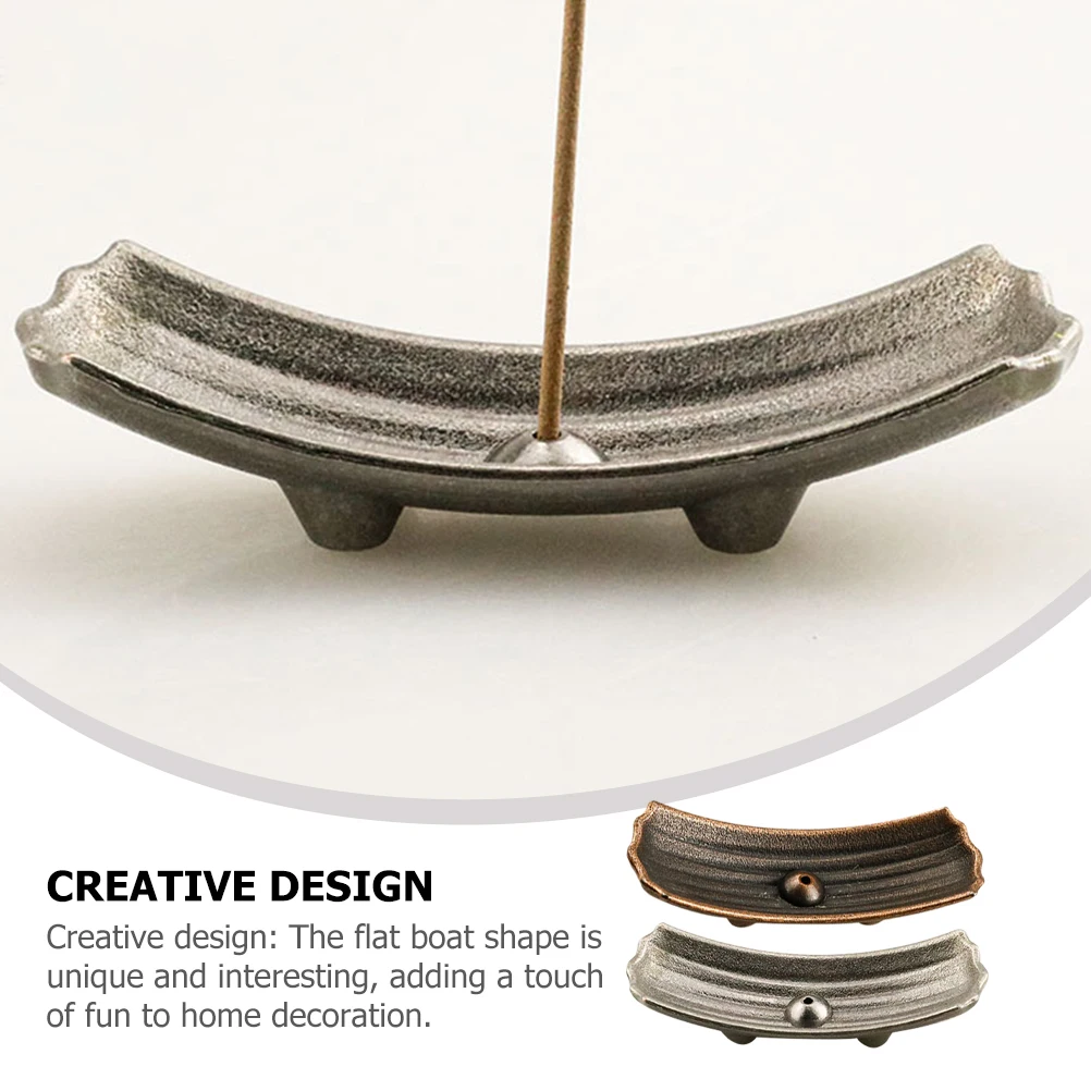 

2 Pcs Mini Boat Incense Burner Retro Alloy Cone Holder Decorative Stick Tray Silver Home Aroma Accessories