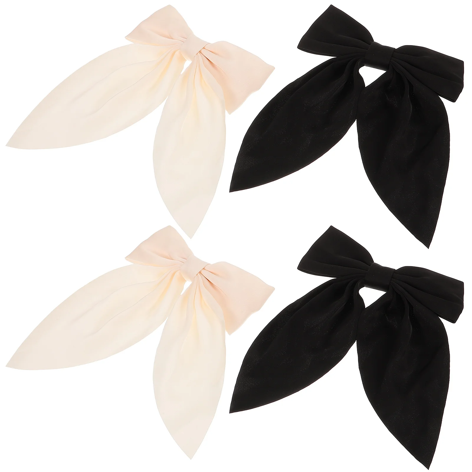 

4 Pcs Hair Clip Large Bow Bows Black Beige Color Soft Fabric Stylish Design Versatile Hairstyles Occasions Women