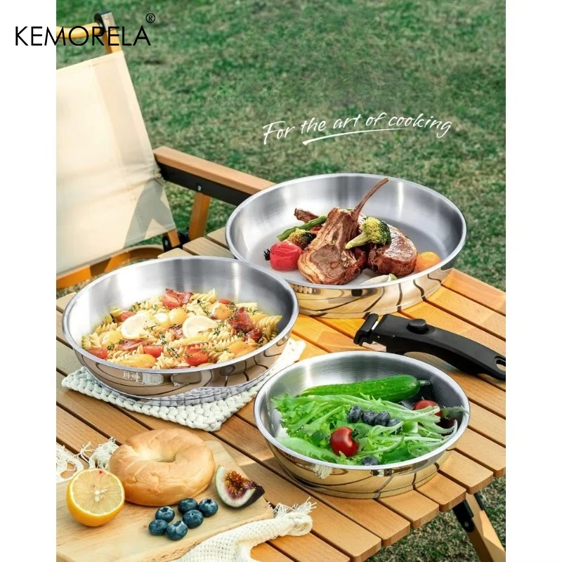 KEMORELA 316 Stainless Steel Frying Pan Set Cooking Pans with Removable Handle Triply Base Stainless Steel Pan Set Gas Stove
