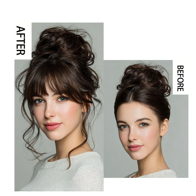 Synthetic Air Bangs with Long Wavy Sideburns, Clip - In Hairpiece, Natural - Looking, No - Fuss, Long - Lasting Hold for Women