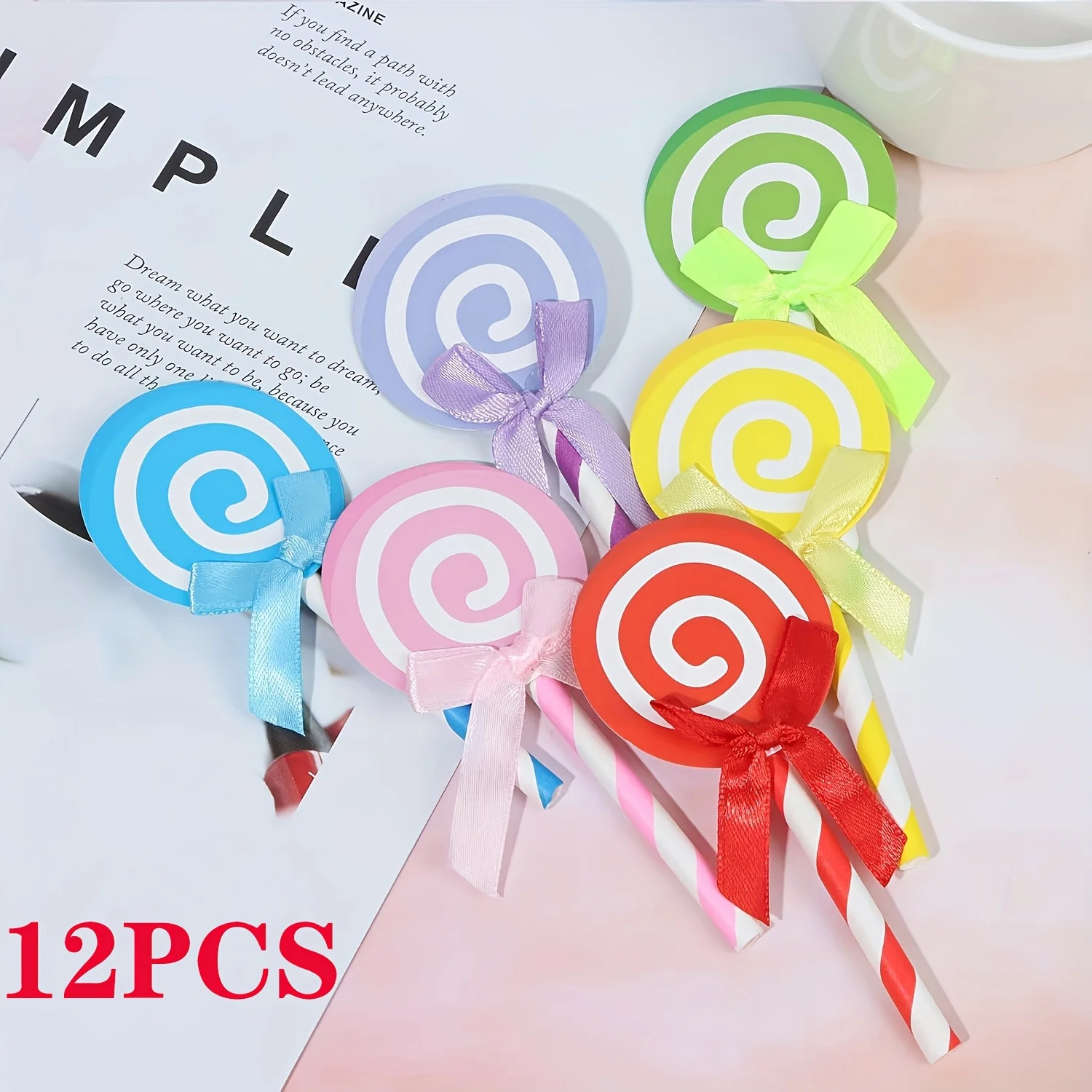 6 Stück/12 Stück runde Lutscher-Kuchendekorationen, süße Süßigkeiten-Schleife aus Papier, Cupcake, Süßigkeiten, Donut-Thema, Geburtstagsparty-Zubehör, Dekorationen