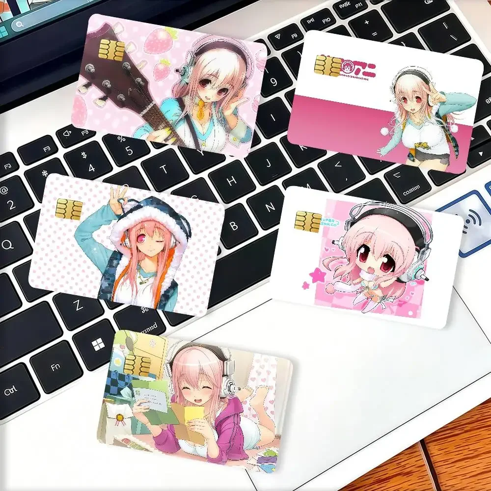 Virtual anchor S-Super Sonico Credit Card Decorative Card Stickers Suitable For Bank Cards Metro Transit Anti-scratch Gift 4PCS