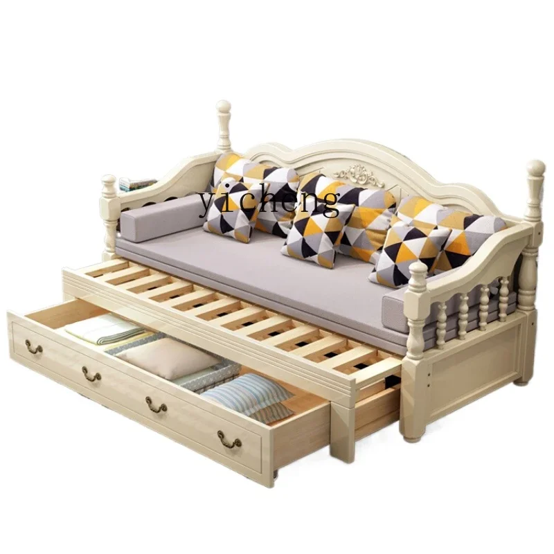 U5.13  solid wood sofa bed dual-purpose folding living room multi-functional double single bed telescopic pull-out bed