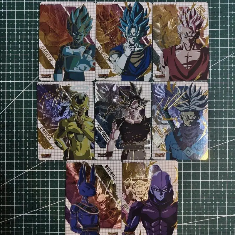 

DIY 8PCS ONE PIECE Flash Card Beerus Frieza Son Goku Trunks Son Gohan Character Card Vegeta Collectible Card Anime Gift Toy