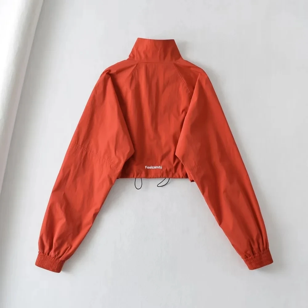 아메리칸 스타일 스탠드 칼라 짧은 재킷 편지 패치 워크 재즈 탑 빠른 건조 높은 허리 여성을위한 작은 겉옷