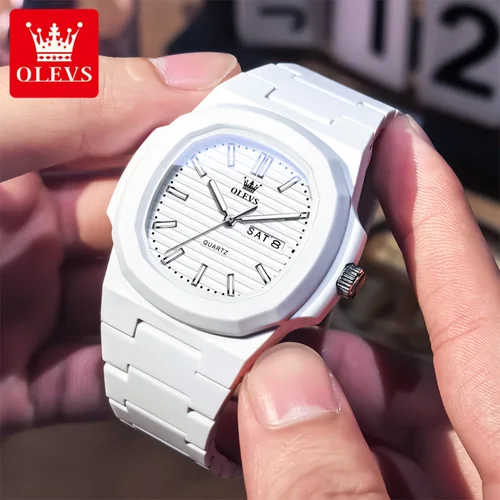 OLEVS reloj de pulsera de lujo para hombre, reloj luminoso con fecha resistente al agua para hombre, relojes de cuarzo de resina blanca para hombre, reloj para hombre