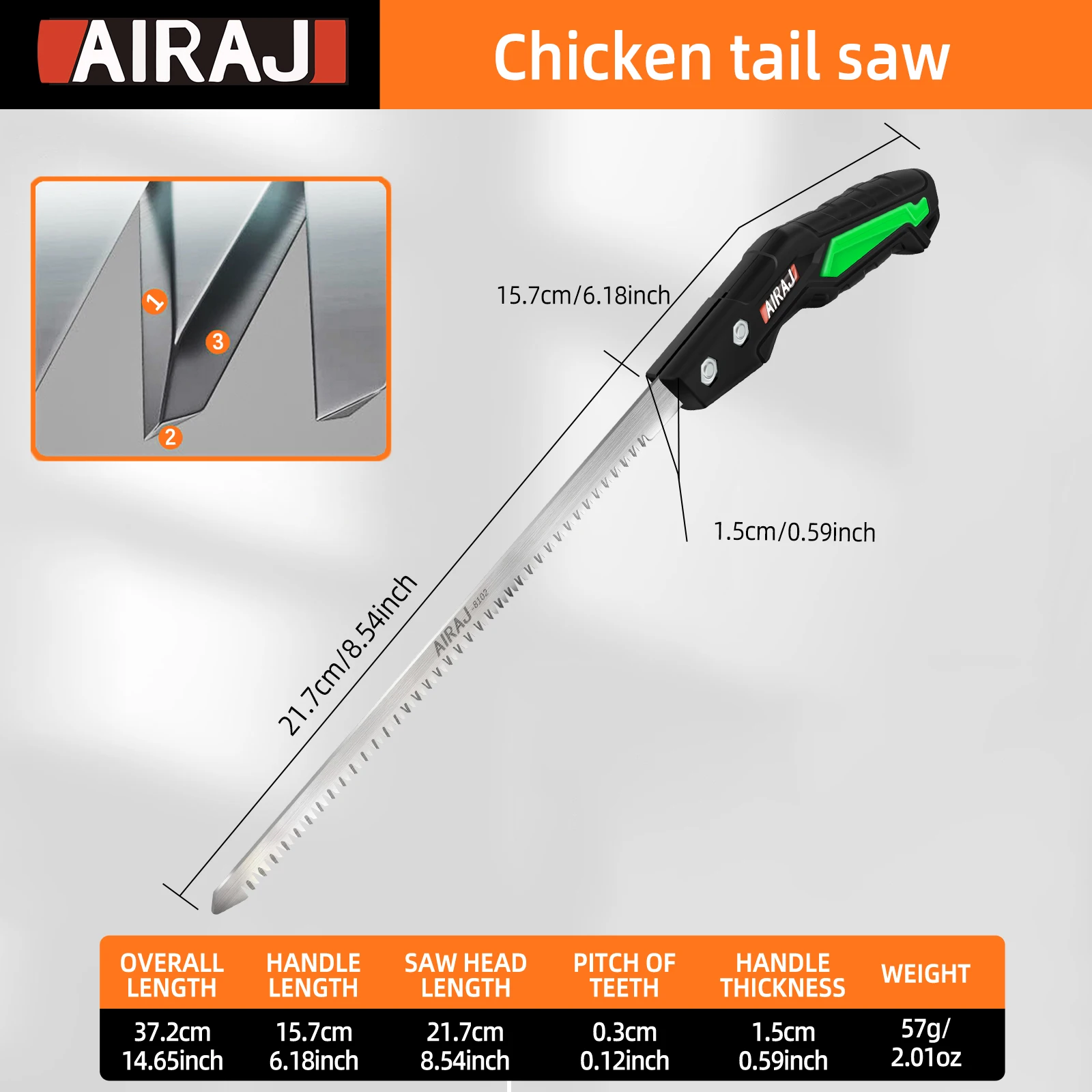 AIRAJ 8.54-Inch TWO-Piece Hand Saw, Woodworking Specific Wall Panel Saw, Powerful Manual Logging Garden Outdoor Chicken Tail Saw