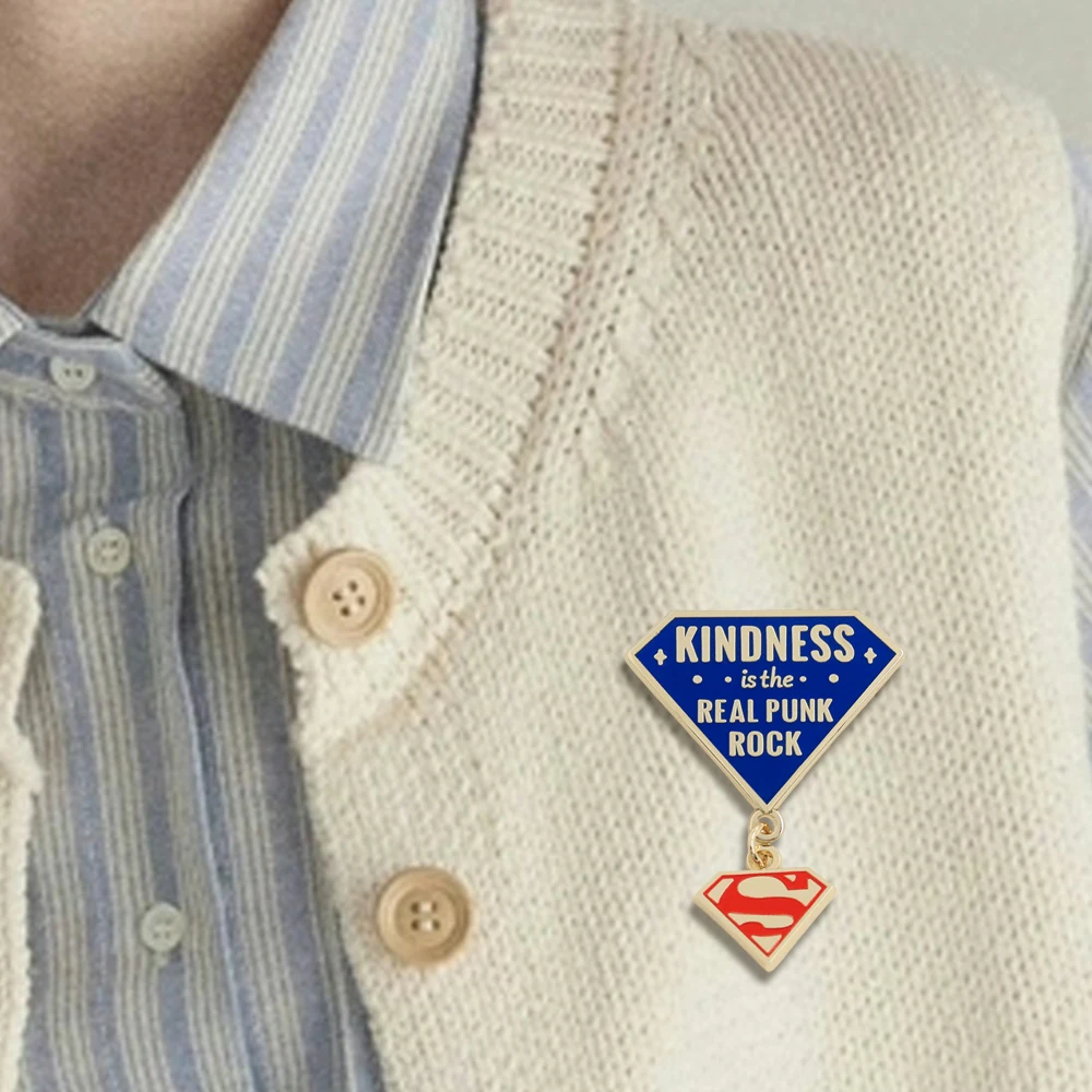 Kindness is the Real Punk Rock Enamel Pin Blue Diamond Brooch with S Shield Logo Dangle Badge Jewelry Gift for Friends Backpack view 3