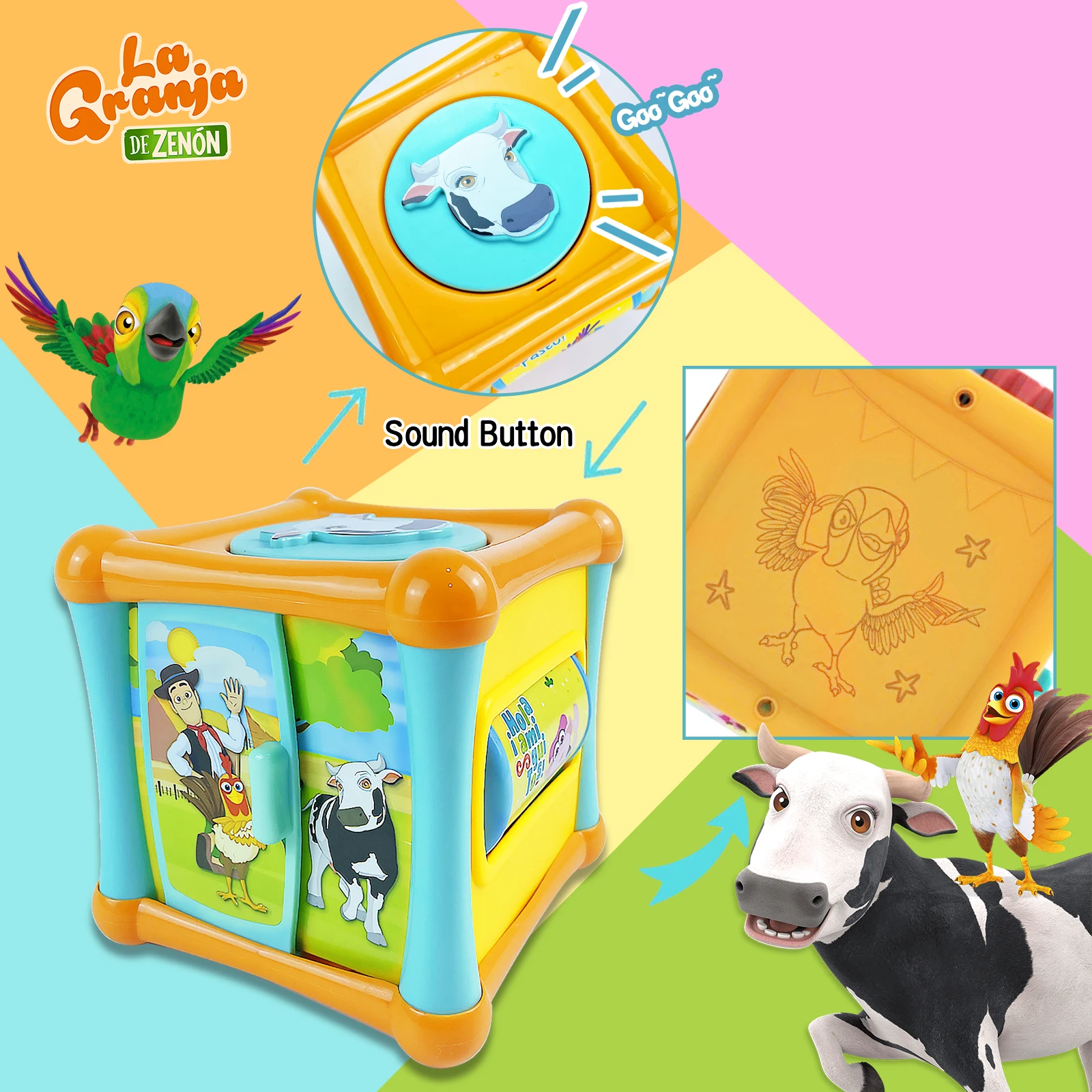 Cube d'activité La Granja De Zenon pour bébé, jouet d'apprentissage avec son, cadeau pour tout-petits garçons et filles, jouets de ferme Zenon