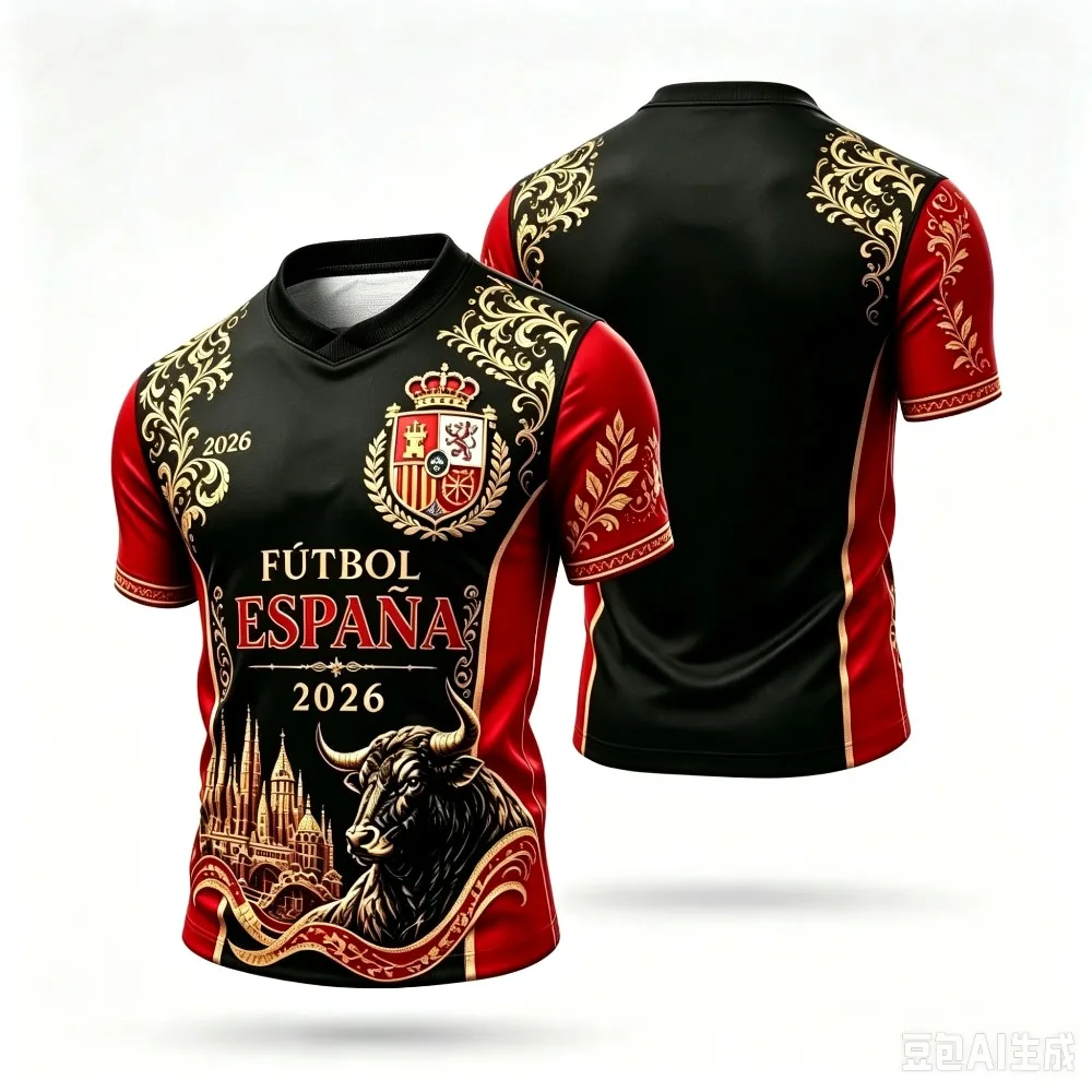 Summer Men's Spain Espana Soccer T-Shirt Vintage Golden Bull Cathedral Graphic Casual Breathable Short Sleeve Sports Jersey