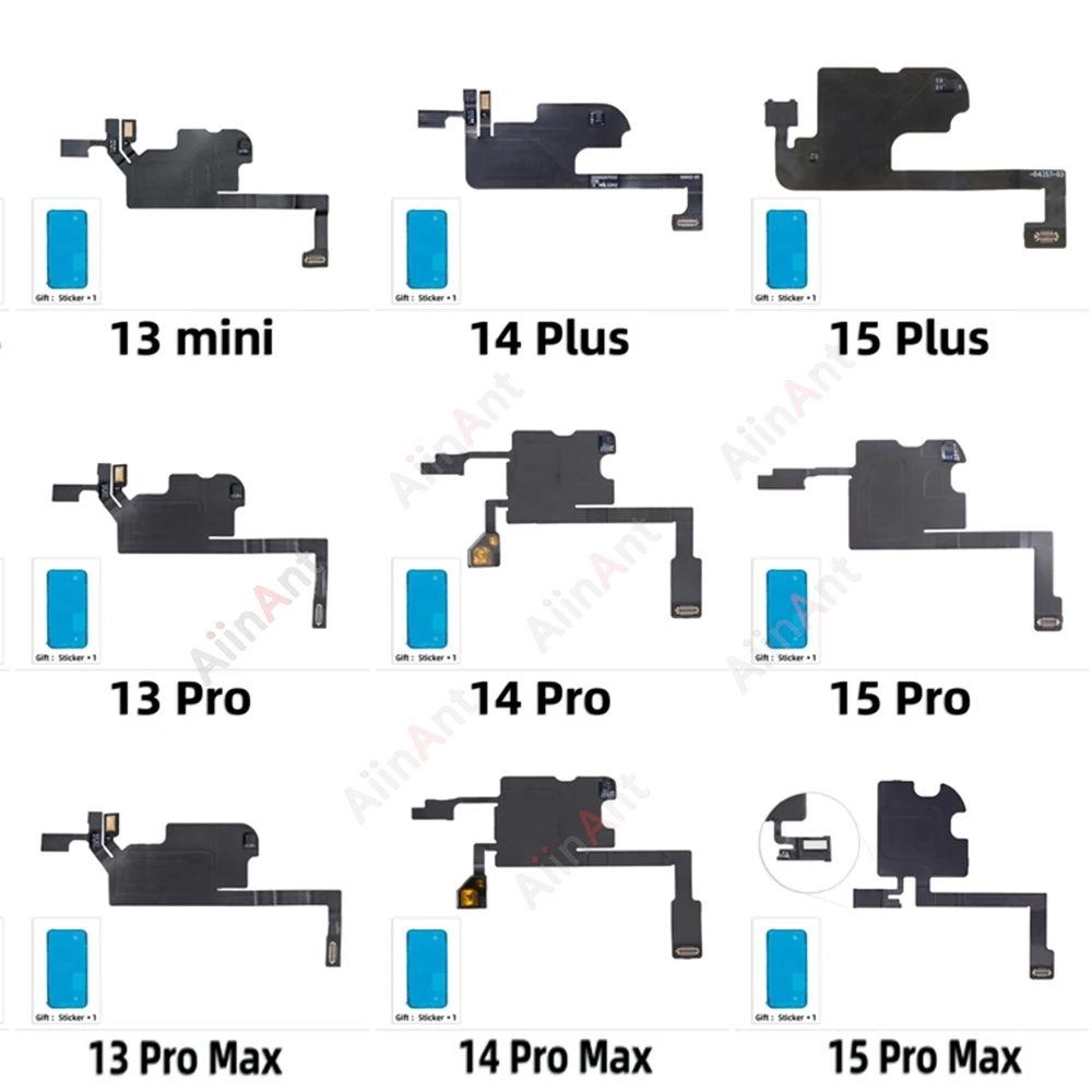 휴대폰 상단 사운드 이어 이어피스 스피커, 근접 광 센서 플렉스 케이블, 아이폰 12 13 14 15 프로 맥스 플러스 스티커 포함 