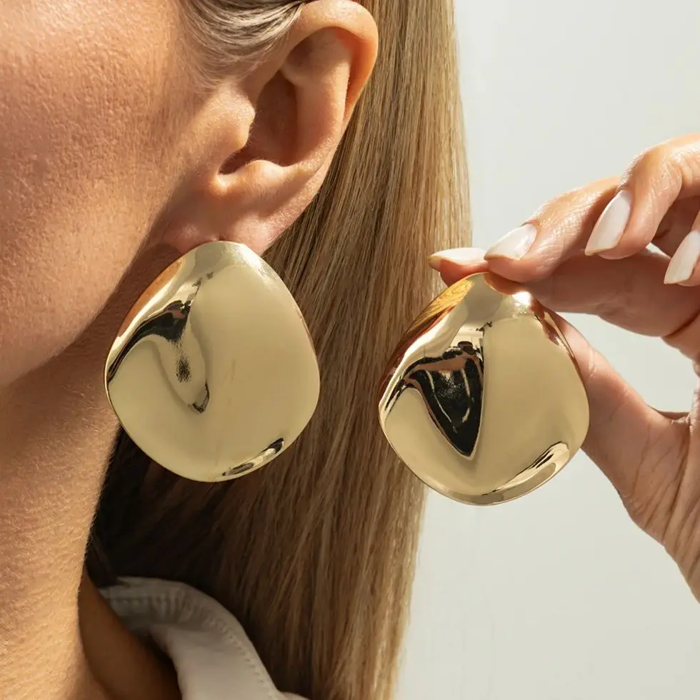 Ingemark Hyperbole Concave Convex Geometry Stud Earrings Women Trendy Metal Irregular Pierced Earrings 2026 New Party Jewelry