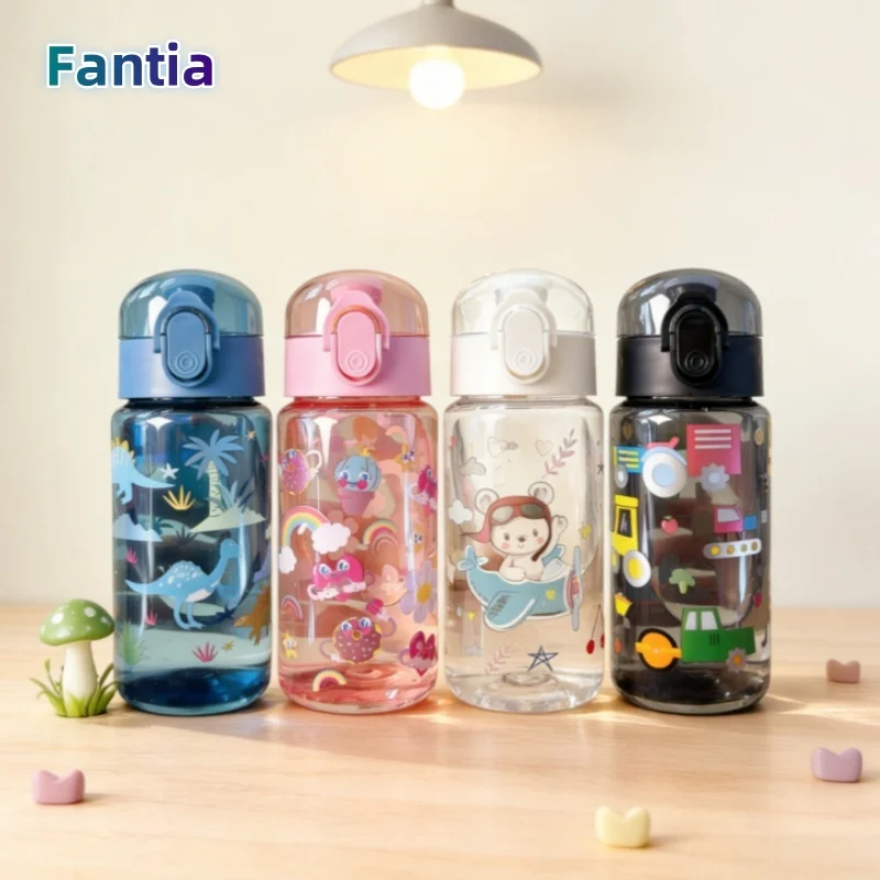 Transparent Water Cup with Ctue Cartoon Patterns – 550ML Vivid Color, Fade-Resistant, Leak Proof & Stylish, Durable，Student Gift