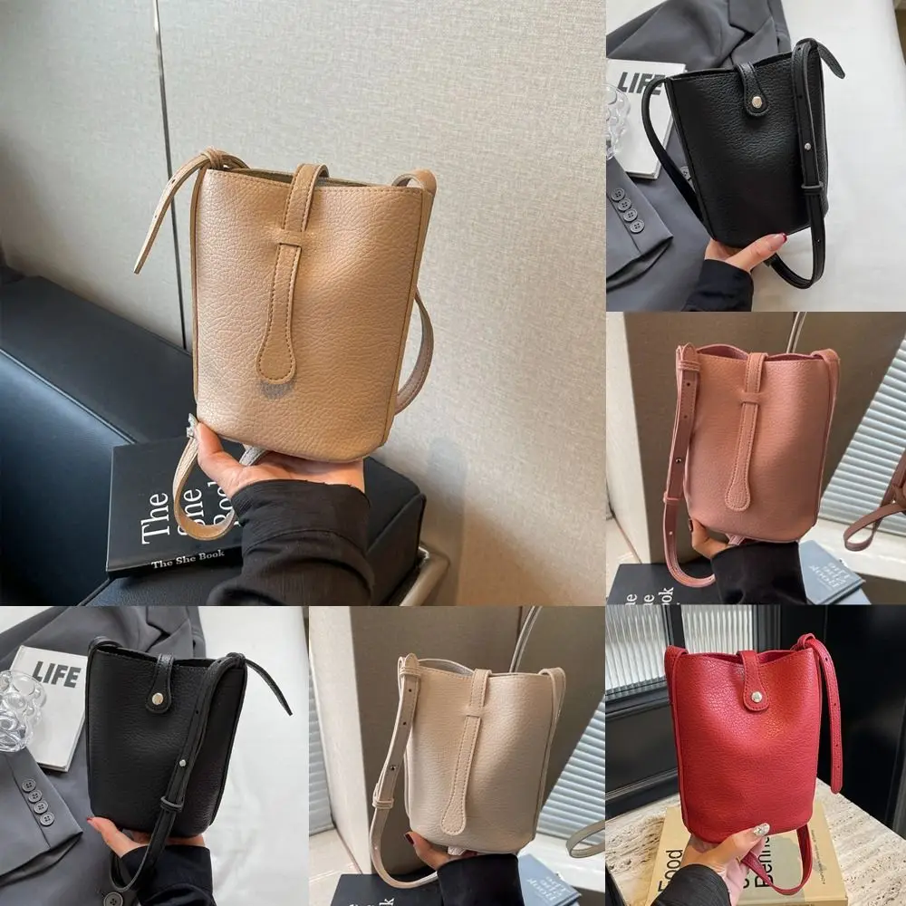 Soft PU Leather Crossbody Bag Elegant Adjustable Shoulder Straps Bucket Bag Lock Buckle Sling Shoulder Bag for Women Girls