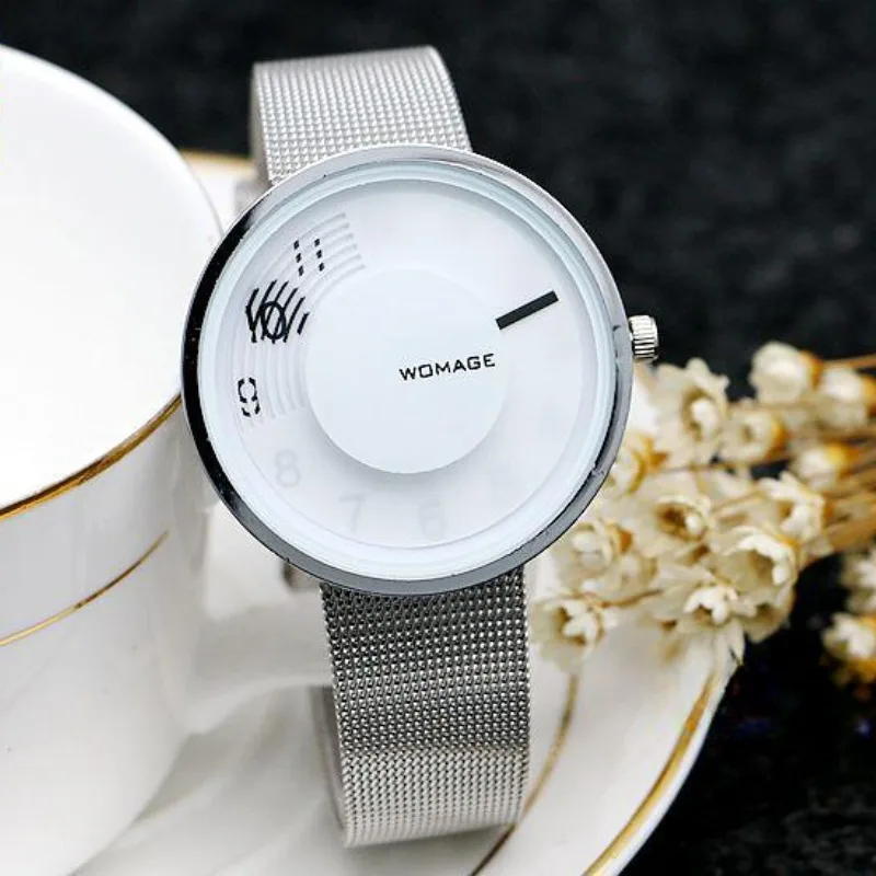 Fashion Brand Womage Women Man Unsex Mesh Steel Wrist Watch Popular Style Quartz Student Watches Unique Designer Reloj Mujer