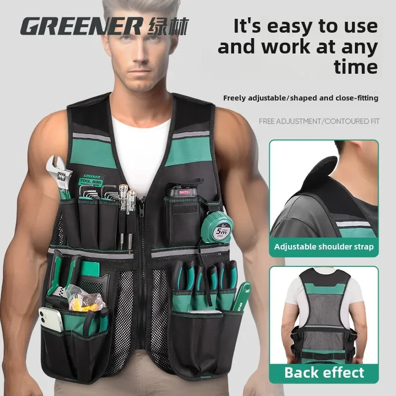 Professional Electrician Tool Vest with Multiple Pockets, Wearable Tool Bag for Electricians and Woodworkers