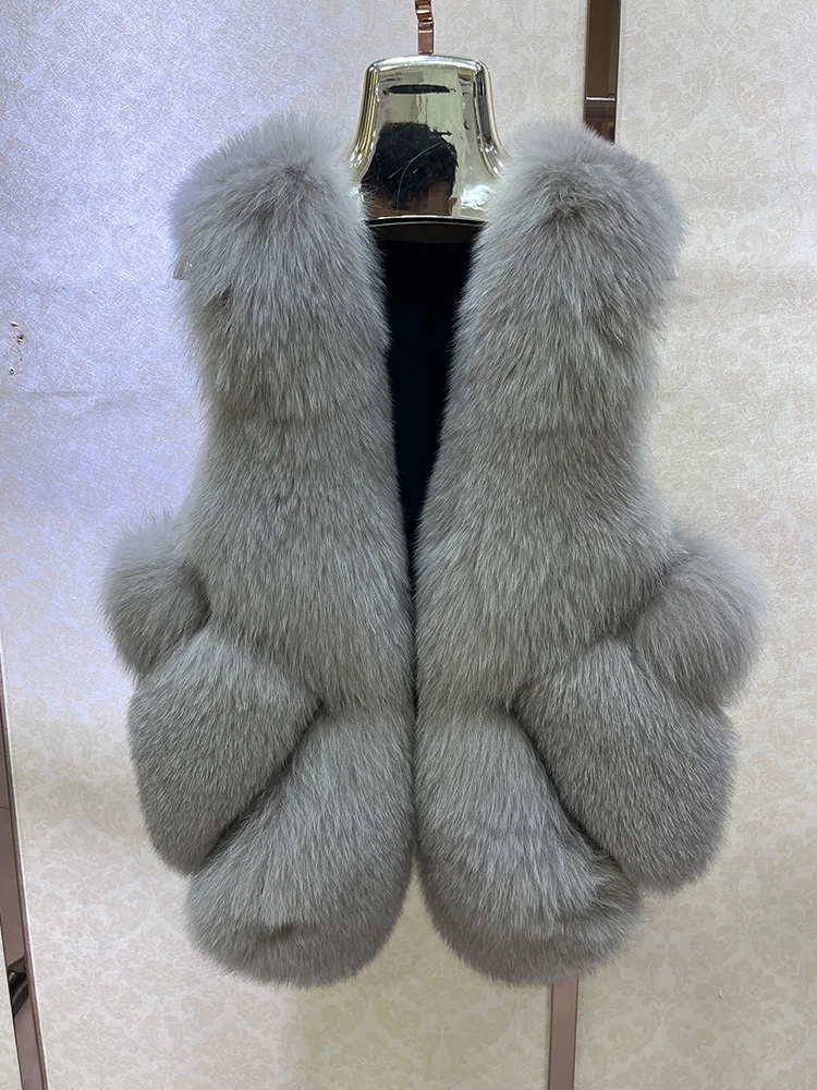 2025 New Autumn Winter Warm Women's Coat Natural Real Fox Fur Vest Waistcoat Luxury Female Thick Jacket Outwear