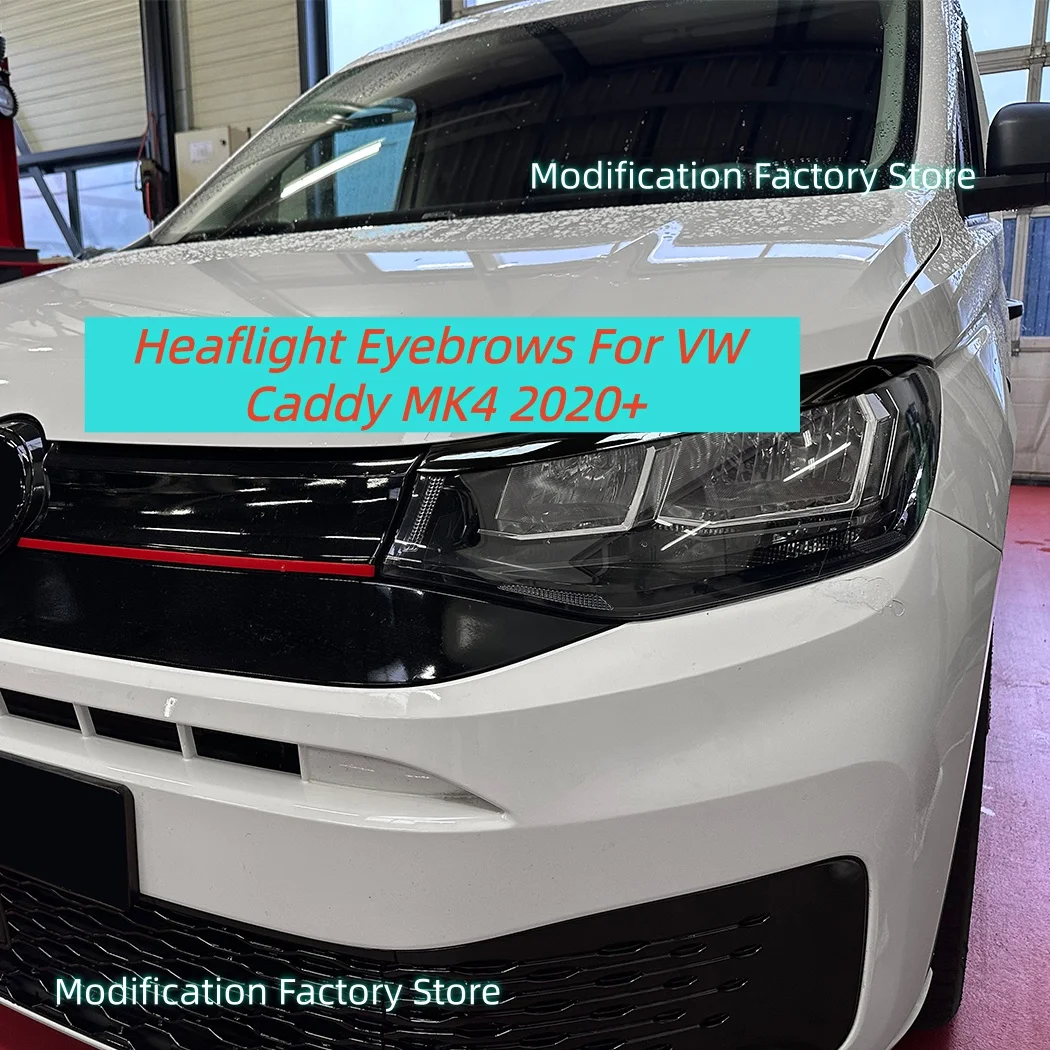 

Pair Headlight Eyebrow Headlamp Eyelids Evil Style Stickers Carbon Fiber Look/Glossy Black For VW Caddy MK4 2020+