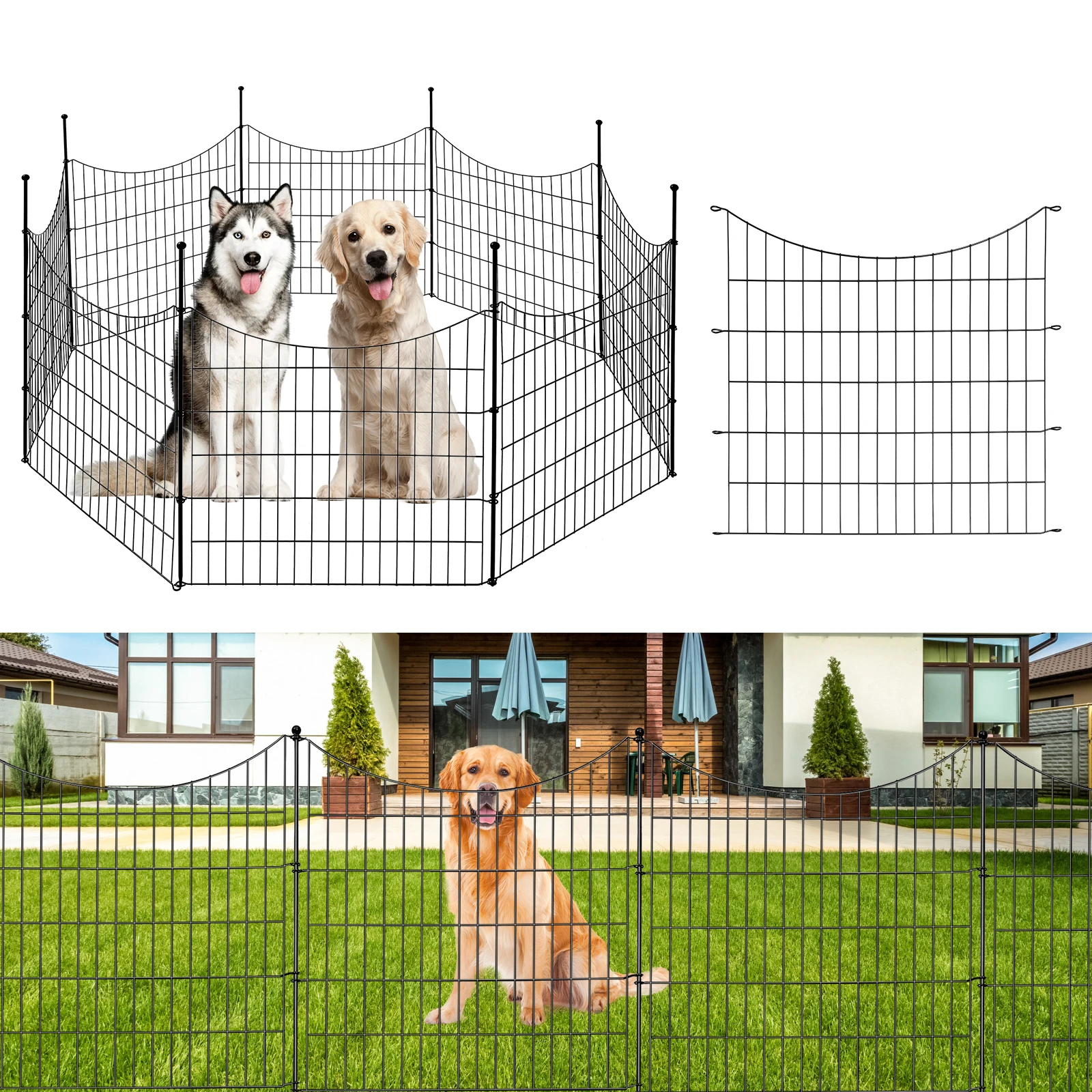 10 Panels No Dig Decorative Garden Fence for Yard, 32in(H) X 24 ft(L) Metal Wire Animal Barrier Fence for Dogs, Landscape Edging