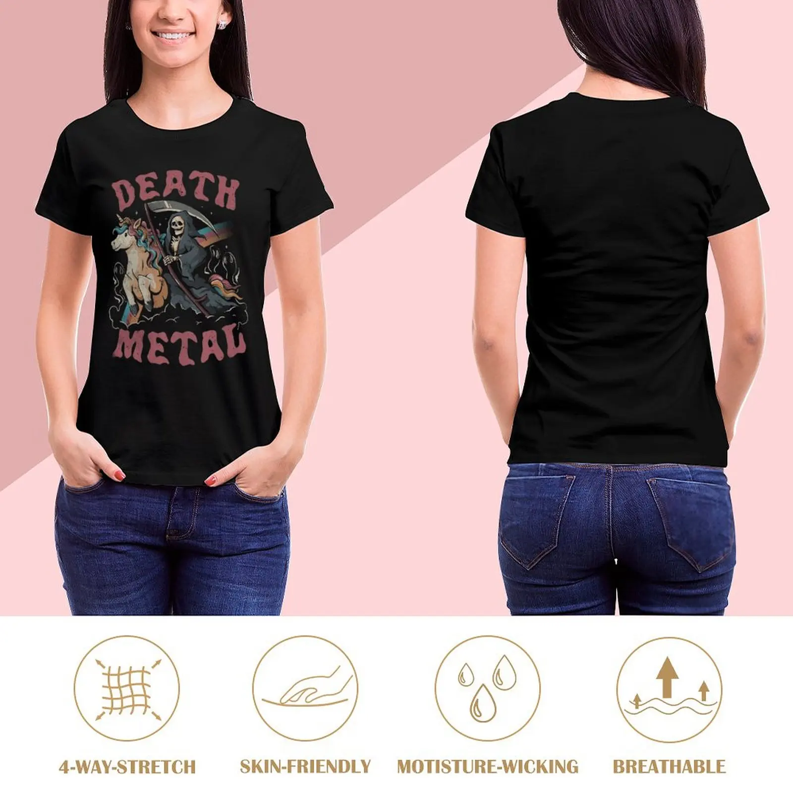 Death Metal Riding Unicorn Reaper Print T shirt Women Short Sleeve Black T-Shirt Big Size S To 4XL Female Tee Breathable Tshirt