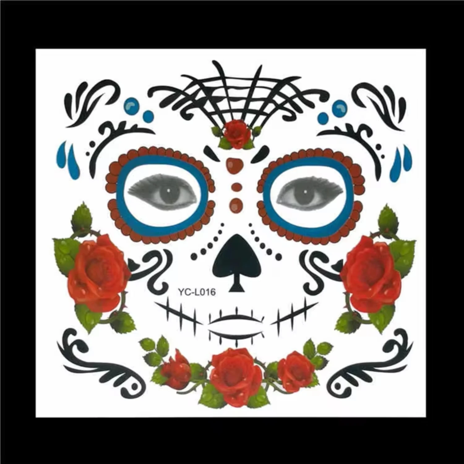 

2pcs Temporary Face Tattoo Skull Stickers Day of The Dead Makeup Face Tattoo Rose Design for Halloween Masquerade and Parties
