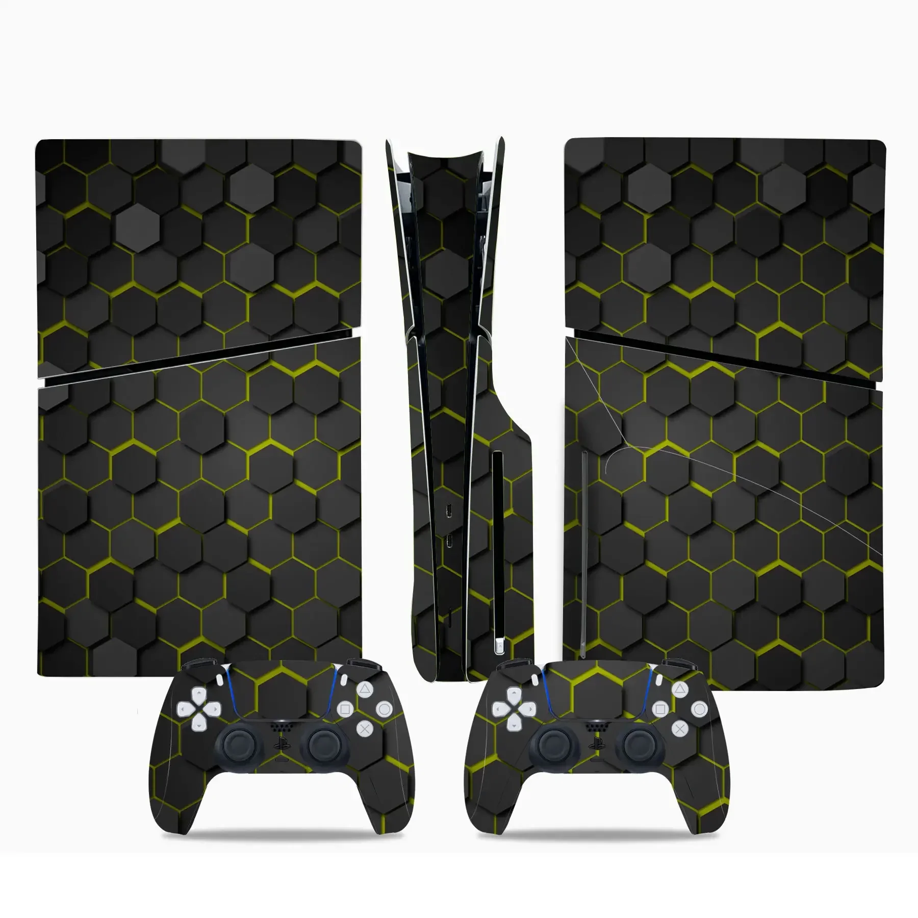 For PS5 Slim Honeycomb Hexagon PVC Skin Sticker Console & Controller Easy Stick & Peel Compatible with Disc & Digital