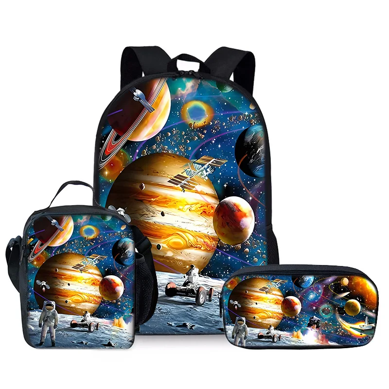 الكرتون شعبية الجدة الفضاء 3D طباعة 3 قطعة/المجموعة طالب الحقائب المدرسية كمبيوتر محمول Daypack حقيبة الظهر Crossbody الغداء حقيبة مقلمة #3