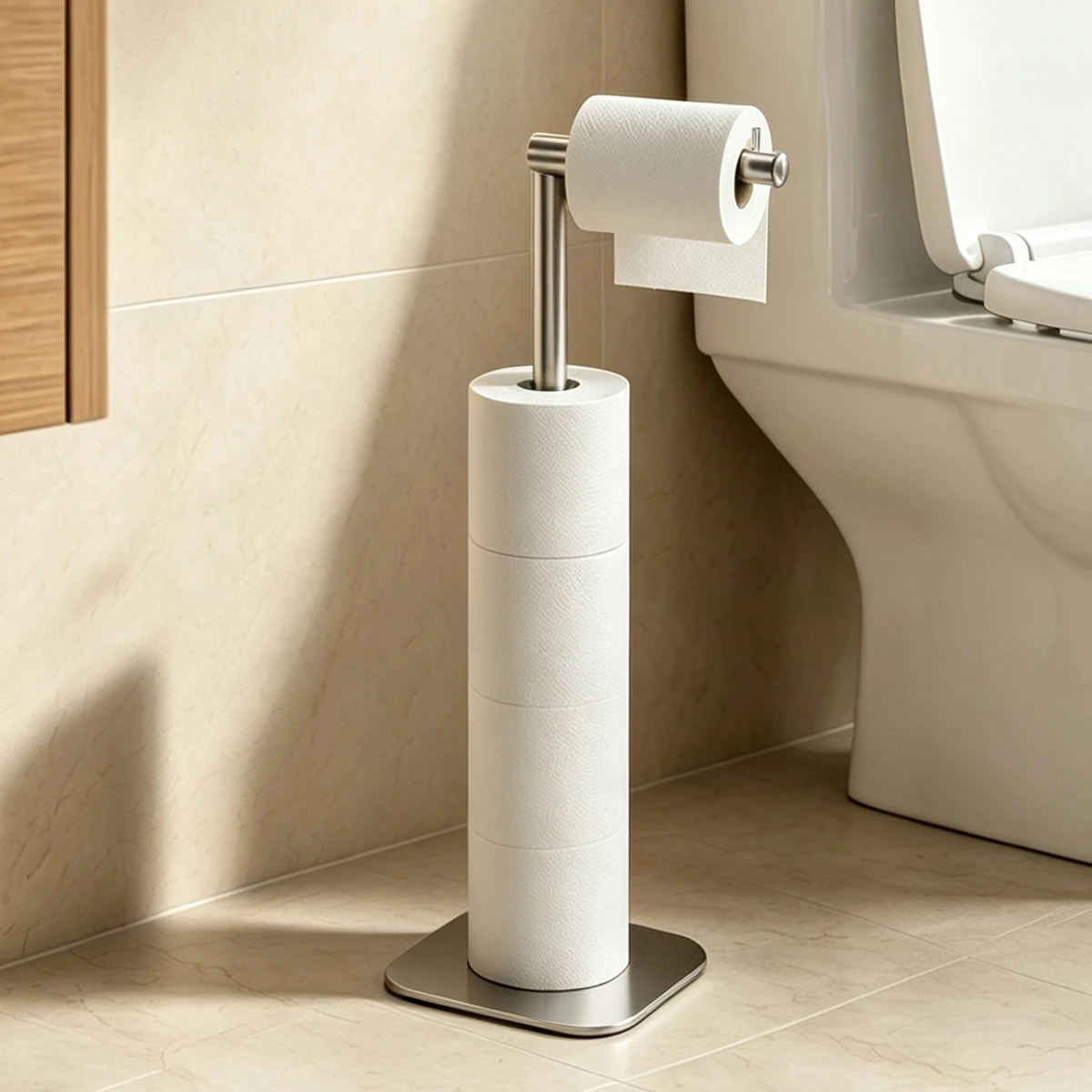 Stainless Steel Freestanding Toilet Paper Towel Holder Square Base Bathroom Tissue Roll Storage Stand for Spare Paper Rolls
