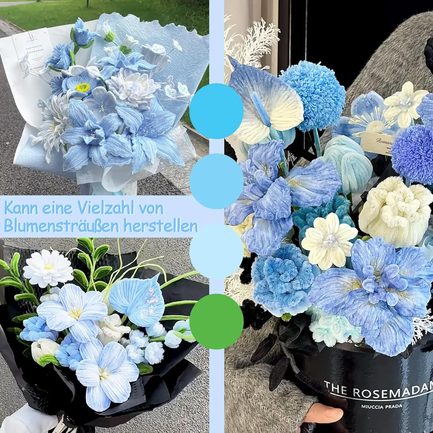 300pcs pipe cleaner set, blue tulip bouquet pipe cleaner, 20 pcs of green rod wire, 150 flower stamens, 2 tapes, for handcrafted view 4