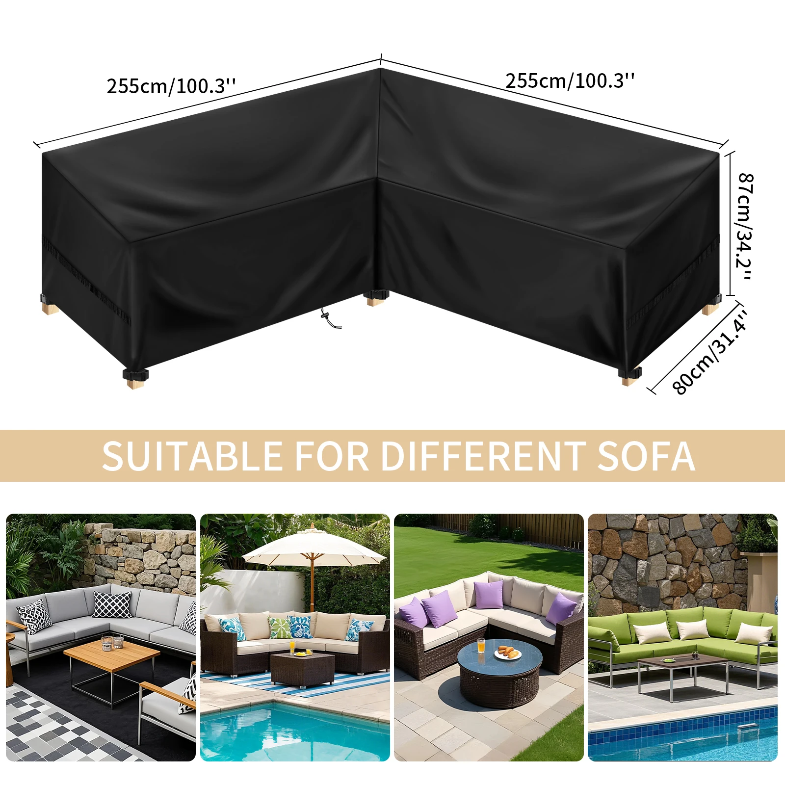 NONE Wasserdichter Sofabezug für den Außenbereich, robust, L-förmig, für Couch, Rasen, Sofabezug, Gartenmöbel, Wetterschutz 3