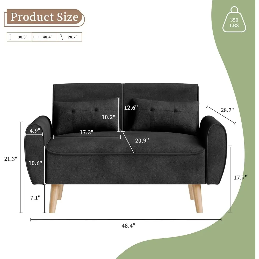 Small Modern Loveseat Sofa Mid Century Linen Fabric  Sofa Couch Tufted Love Seat with Back Cushions and Tap