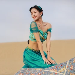 Halloween Cosplay Costume India Jasmine Princess Woman Sexy Costume Party Tourist Pot TV Stage Belly Dance Tops Pants Veil Sets