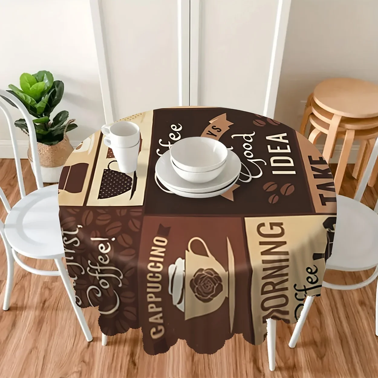 One coffee-themed tablecloth - Retro-style polyester fabric, with the phrase 