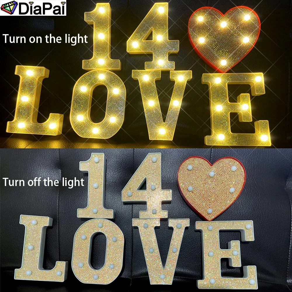 DIAPAI Letter Lamp DIY AB Diamond Painting Alphabet LED Night Lights Luminous Number Home Wedding Birthday Christmas Party Decor