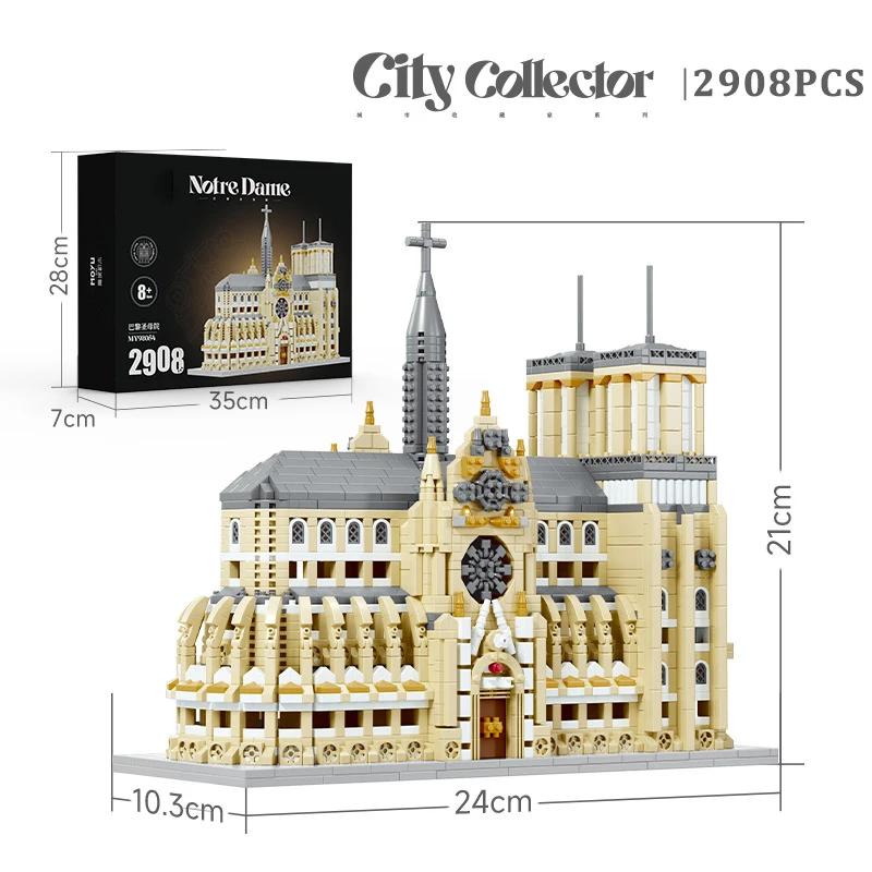 Stad Wereldberoemde architecturale Keulen Kathedraal Micro Bricks Bouwstenen Street View Notre-Dame de Paris Bouwspeelgoed - afbeelding 1