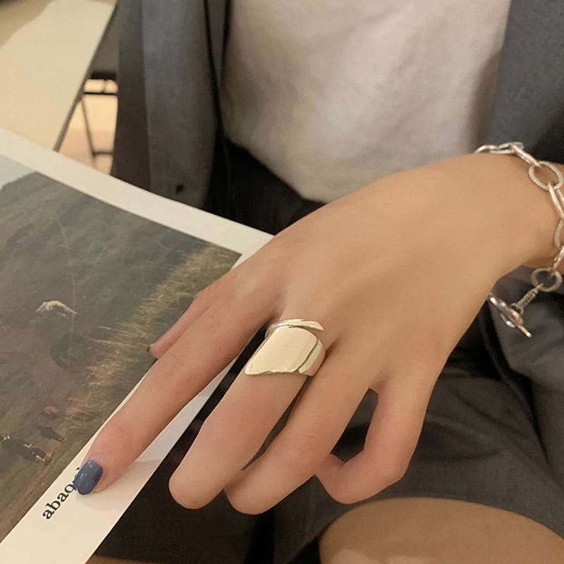Silver Color Irregular Geometric Opening Ring for Women
