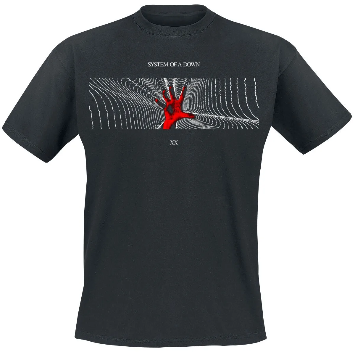 System of A Down XX Soundwave Red Hand Print Cotton T-shirt Men Women Nu Metal Band Unisex Tee