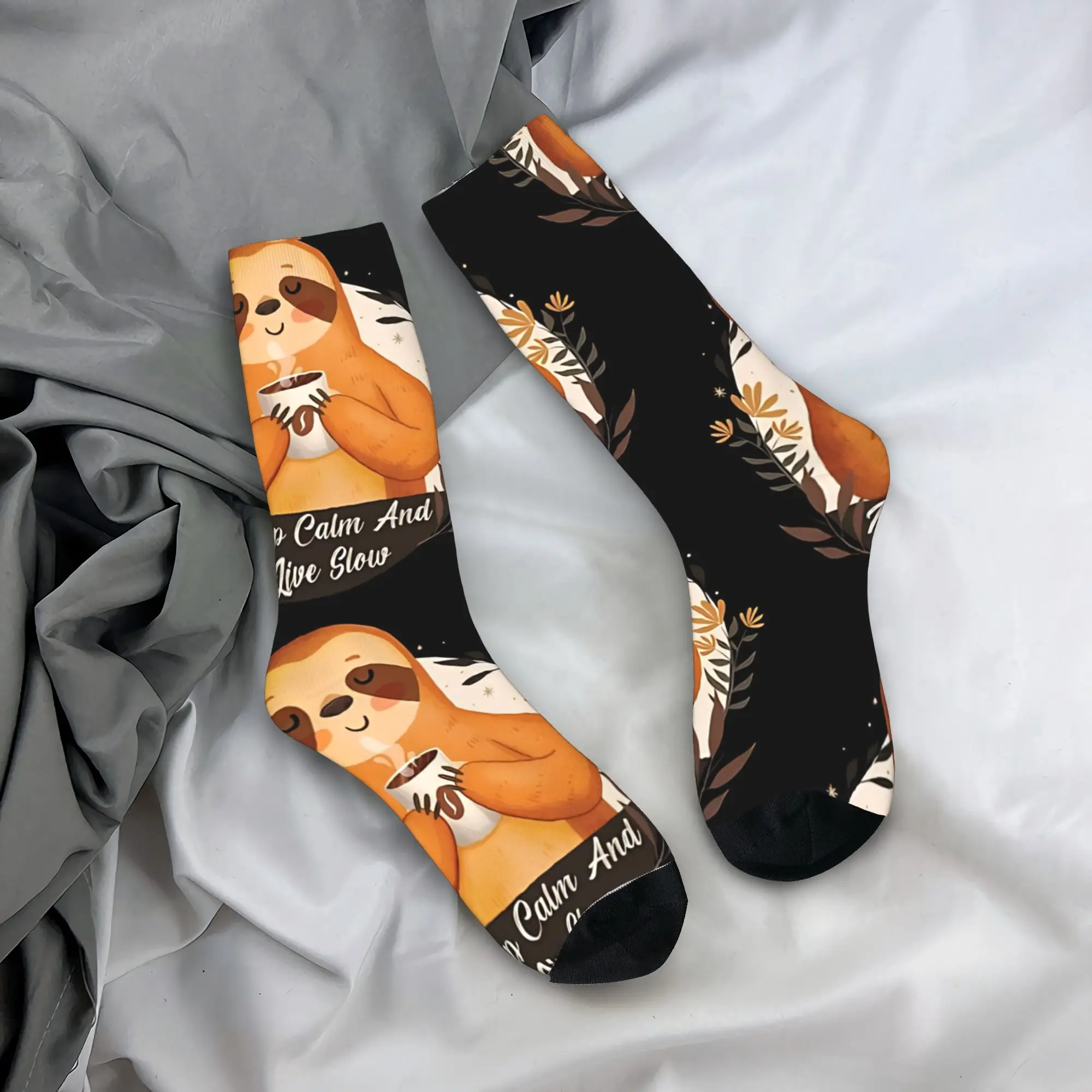 Keep Calm And Live Slow Sloth Mood Socks  Anti Skid Stockings Men Soft Breathable Outdoor Socks Winter Harajuku Graphic Socks