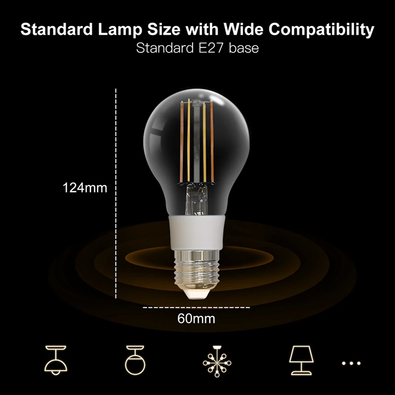 Imagem -06 - Lâmpada Led Smart Filament com Wi-fi Luz Regulável Lâmpada com Controle por Voz Tuya Alexa Google E27 2700k6500k 806lm 7w