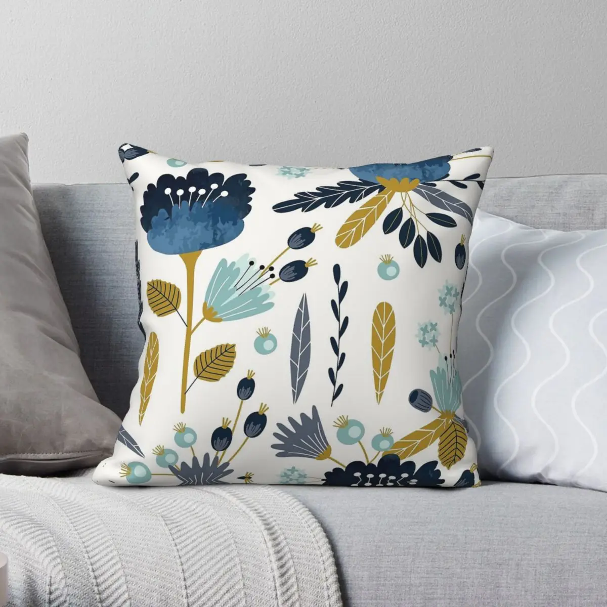 

Blue And Yellow Floral Square Pillowcase Polyester Linen Velvet Pattern Decorative Throw Pillow Case Home Cushion Case Wholesale