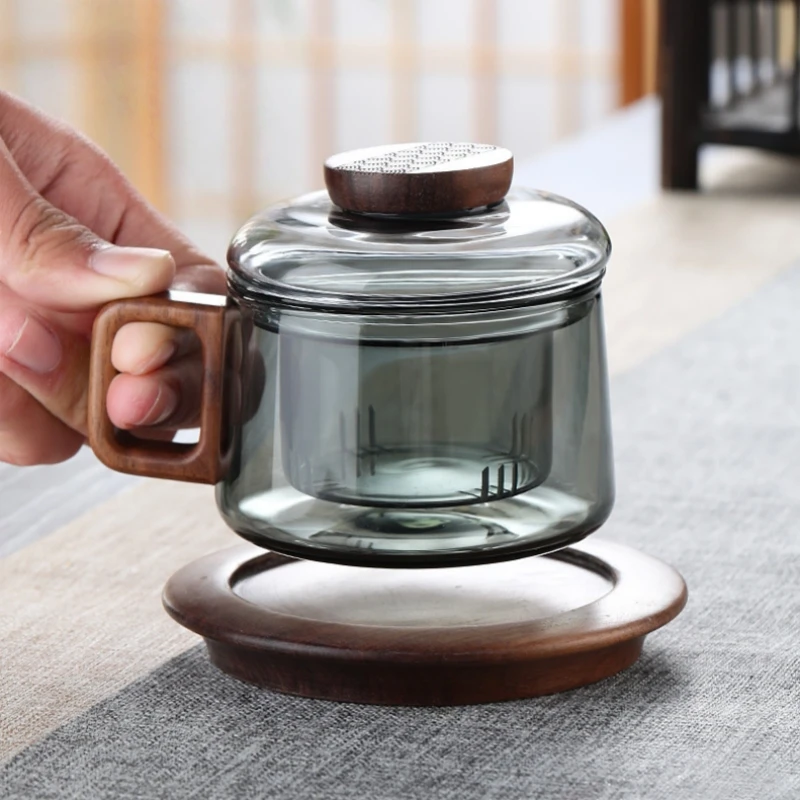 Taza de Té de Vidrio de Borosilicato Alto con Tapa y Filtro, Taza Resistente al Calor, Juego de Té Kung Fu, Taza de Té de Oficina para Té Negro, Té de Flores