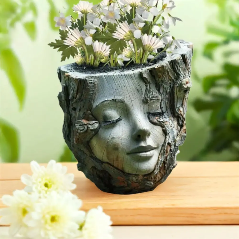 

Funny Girl Face Flowerpot Handmade Resin Crafts Succulents Flower Pot Waterproof Figure Planter Living Room Decoration