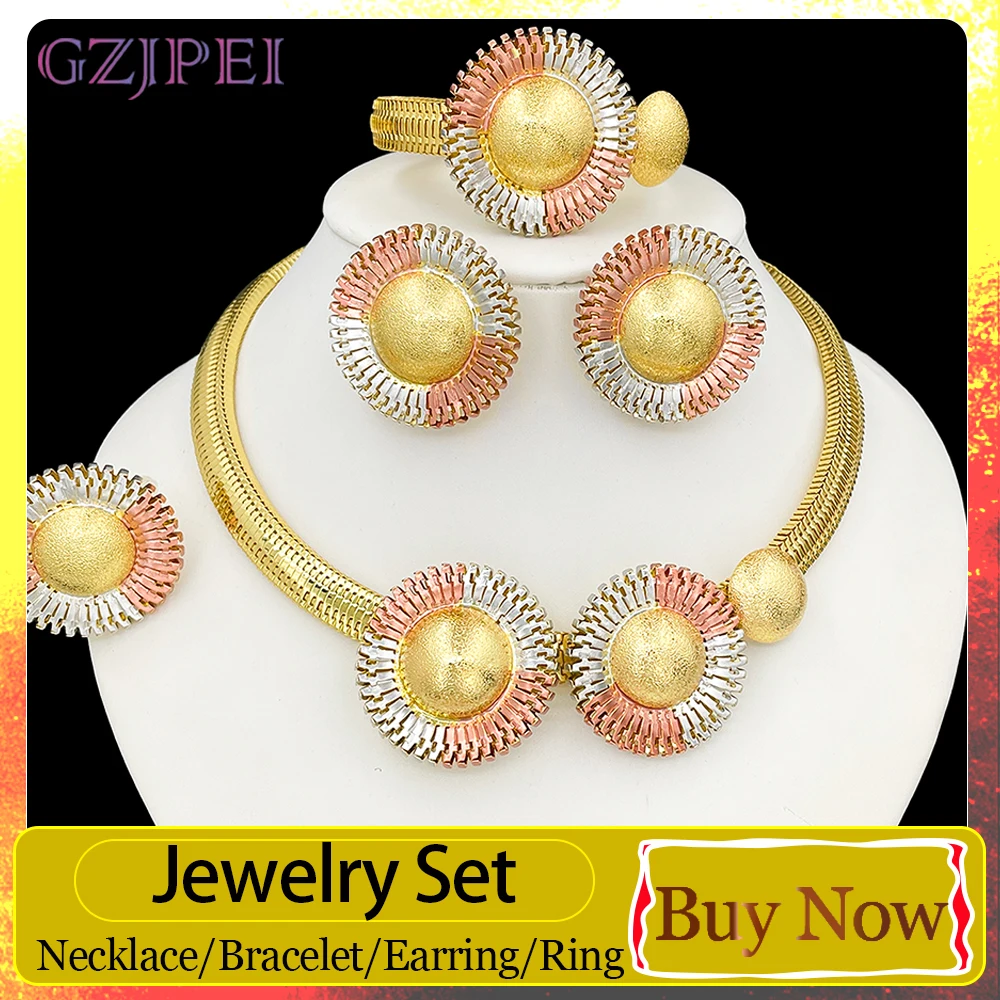 GZJPEI 2026 New Tri-color Jewelry Set African Sunflower Flower Luxury Bridal Wedding Party Women Jewellery Best Birthday Gifts ﻿