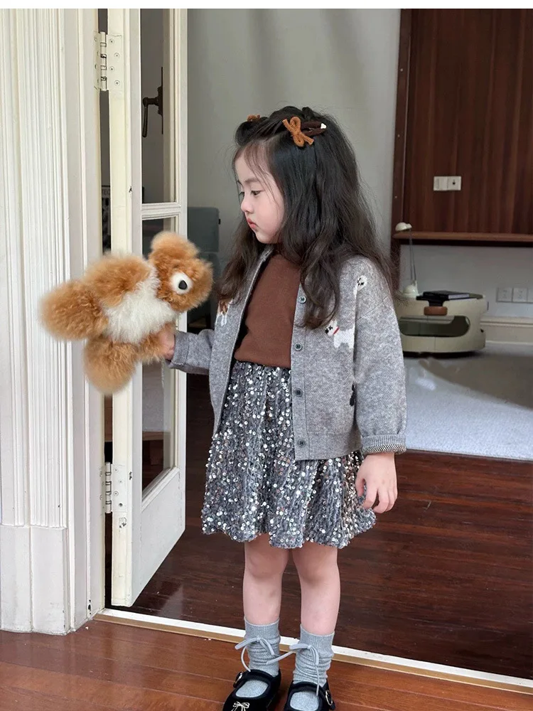 Girls Sweater 2024 Autumn New Childrens Clothes Girls Cute Cartoon Embroidery Single-breasted Sweater Coat Casual Simplicity image 4