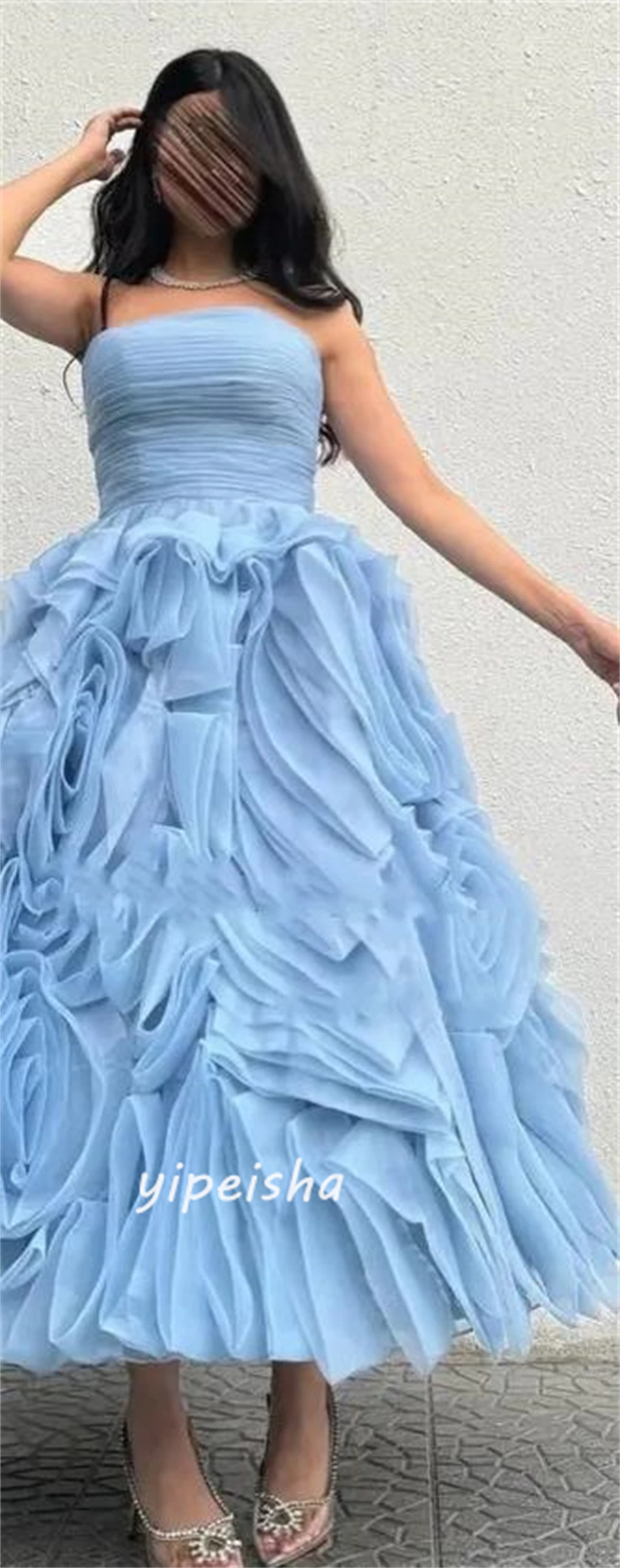 Jiayigong  Satin Ruched Clubbing A-line Strapless Bespoke Occasion Gown Midi Dresses