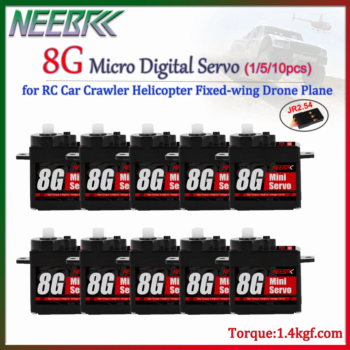 1/5/10pcs NEEBRC 8G Micro Digital Servo 1.4kgf.cm Waterproof Servos for RC Drone Airplane Helicopter Robot Mini Car Wltoys Axial