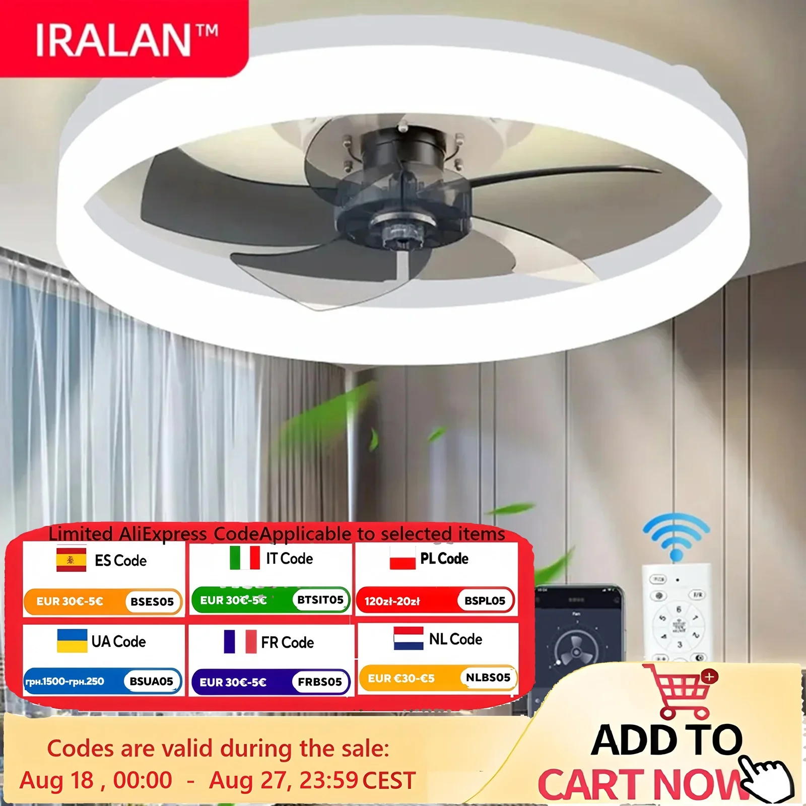 Ventilatore da soffitto moderno con luci LED dimmerabile con telecomando ventilatore Design creativo silenzioso per camera da letto, cucina, sala da pranzo