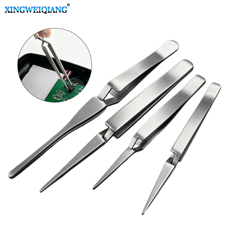 1pc pinças de aço inoxidável reverso fixo auto-travamento pinça reversa ferramenta de fabricação de jóias para ferramenta de reparo de componente eletrônico