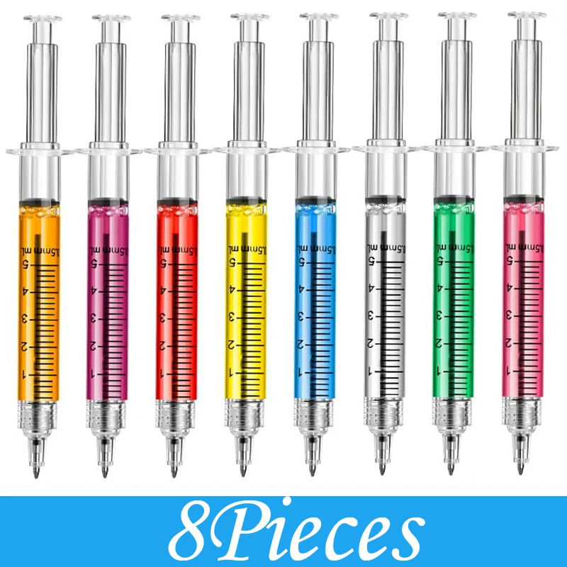 

8Pieces Syringe Pens Retractable Fun Nurse Pens Novelty Multi Colors Medical Ballpoint Pens Gifts for Nurses Nursing Student